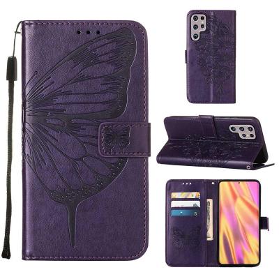 China Butterfly Wallet Phone Shockproof Embossed Leather Case For Samusng S23 Ultra Note Plus S22 S21 S20 Fe Card Slots Stand TPU Cover for sale