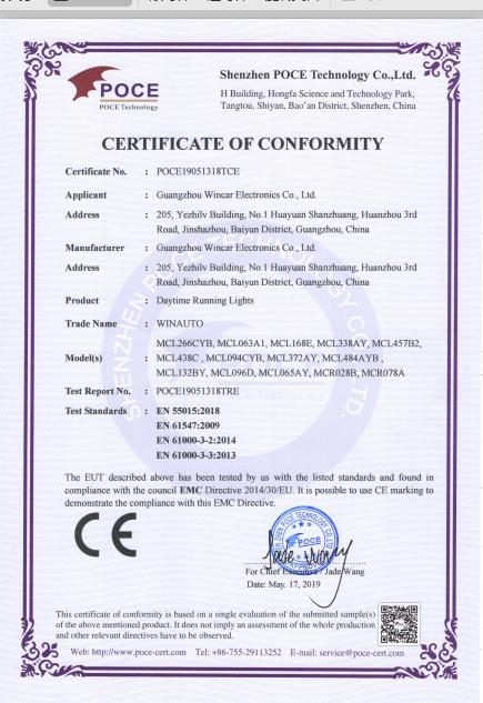 CE - Guangzhou Wincar Eelctronics Co., Ltd.