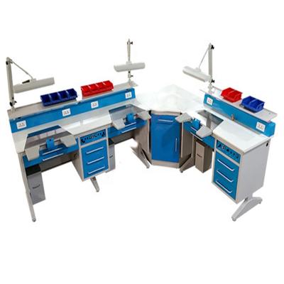 China Metal Double Person Corner Workstation EM-LT5D Bench Dental Technician Dental Table for sale