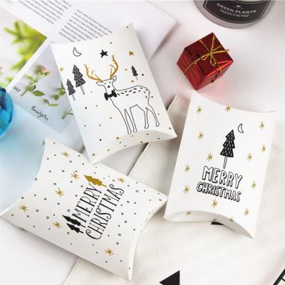 China Gold Christmas Gift Box Pillow Shape Disposable Packaging Box Carton Nuts Dried Fruit Paper Box Candy Bag for sale