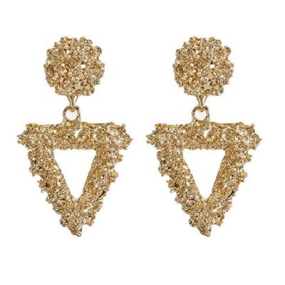 China Hot Selling High Quality Vintage Metal Gold Plated Alloy Triangle Shaped Geometric Gold Earrings Statement Hollow Drop Earring for sale