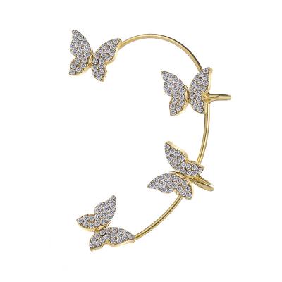 China Cheap Girls Jewelry High Quality Gold Silver Alloy Metal Fashion Rhinestone Butterfly Ear Clip Wrap Cuff Rings Diamond Crystal Earring women for sale