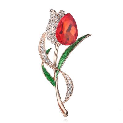 China 2020 Elegant New Tulip Brooch Diamond-encrusted Drip Oil Inlaid Gemstone Bouquets Corsage Accessories Mother Gift Crystal Flower Brooch for sale