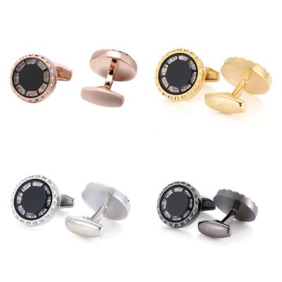 China Customized Stylish French Shirt Sleeve Studs Copper Plating Brass Cufflinks Black Round Diamond Men's Business Cufflinks for sale