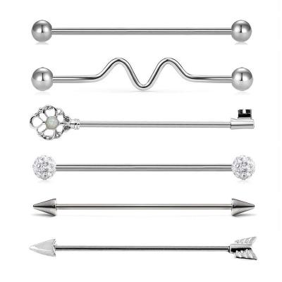 China Rhinestone Crystal Zircon Inlaid Fashion 6-in-1 Geometric Belly Button Ring Set Long Ear Bone Studs Belly Button Rings Bar Body Jewelry for sale