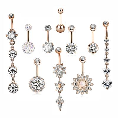 China Crystal Rhinestone Zircon Inlaid Retro Sparkle 10pcs/set Jewelry Gold Stainless Steel Silver Navel Rings Bar Navel Zircon Men Women Crystal Body for sale