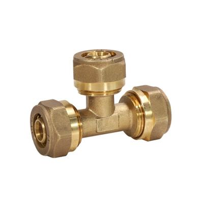 China MG-F009 pex pipe fittings compression equla brass tee fitting for pex plumbing pipe equal/reducing for sale