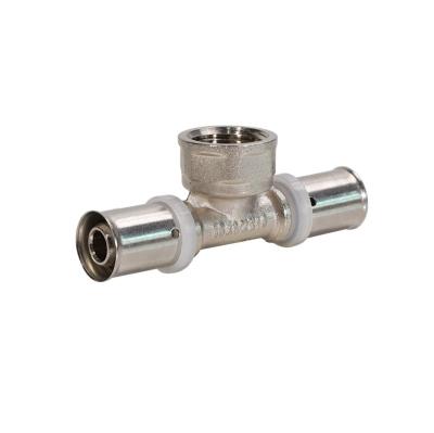 China MG-G010 female thread brass tee press fitting for pex al pex hot water floor heating pipes equalize/reduce for sale