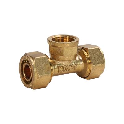 China MG-F011 PEX-Al-Pex Pipe Fittings Brass Female Compression Tee Fitting For Alum-Plastic/Reducing Pipe Equal for sale