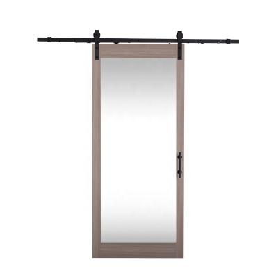 China Windproof Sliding Barn Door Interior Sliding Barn Door Top With Glass And PVC Barn Mirror Install Hardware For Bathroom for sale