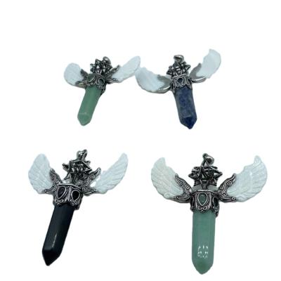 China Europe hot sale natural quartz crystal pendulum point pendant with wings for sale