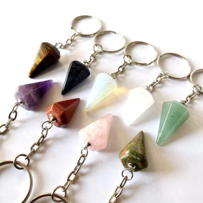 China Europe Gemstone Hexagonal Reiki Chakra Pendant Natural Crystal Key Pendulum Chain Key Chain for sale