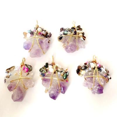 China Europe Stone Natural Amethyst Crystal Tooth Wound Irregular Shape Wound Bead Pendant Necklace for sale