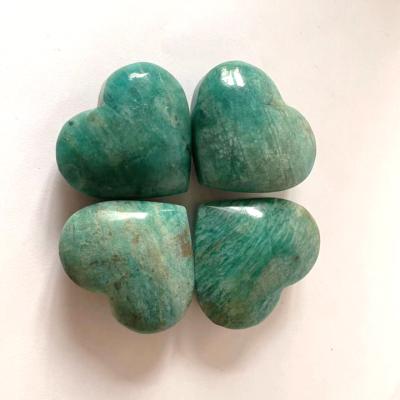 China Wholesale Europe High Quality Natural Healing Gemstone Carved Amazonite Heart Shape Heart Stone Quartz Crystal Heart For Love Gift for sale