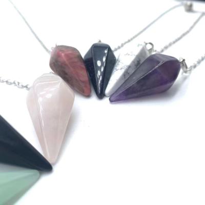 China Europe Factory Price Natural Stone Reiki Pendulum Amulet Healing Crystal Pendant Meditation Hexagonal Pendulum for sale