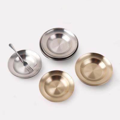 China Sustainable China Stainless Steel Wall Dinner Double Serving Tray Metal Food Vegetable Round Plate for sale