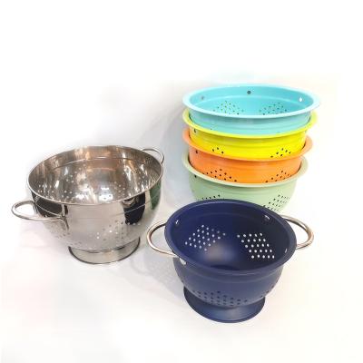 China Sustainable Wholesale Metal Colander Sieve Stainless Steel Fruit Mesh Basket With Strainer for sale