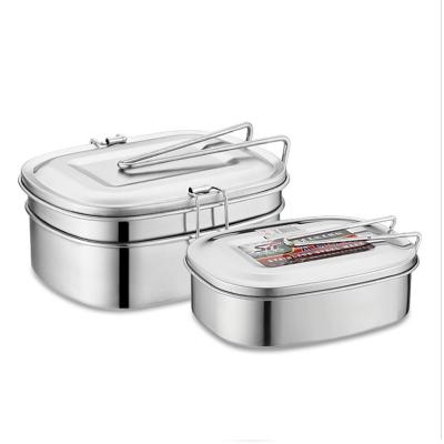 China Portable Freshness Retention Custom Eco Friendly Tableware Keep Hot Two Layers Stainless Steel Lunch Box Set With Cover for sale