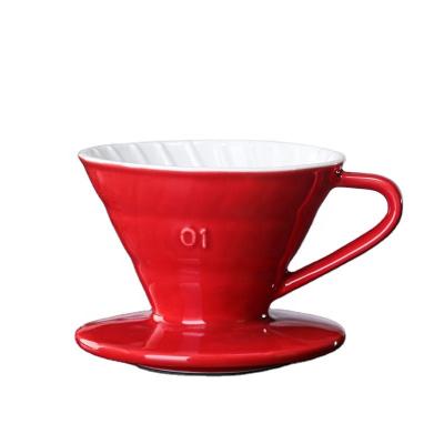 China V-shaped dripper& Good Heat Preservation Coffee Red Brown Ceramic Filter Coffee V60 Ceramic Filter Coffee Dripper for sale