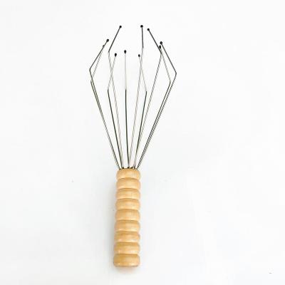 China Customized Massager High Quality Safe Wooden Handle Head Color Spider Steel Wire Massager for sale