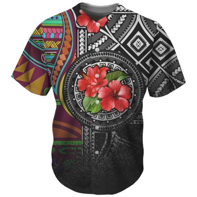 China Customized Polynesia Tribal Print Mens Breathable Baseball Shirt Plus Size Sportswear for sale