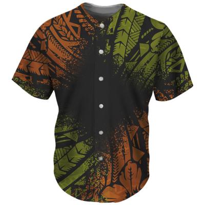 China Breathable Green And Orange Color Splicing Combo Geometric Style Mens Polynesia Shapes Softball Shirts for sale