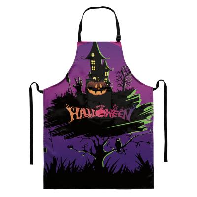 China Purple Pumpkin Custom Logo Strange Castle Sky Kitchen Aprons Waterproof Drinks/Food Halloween Specia Dressing Apron for sale