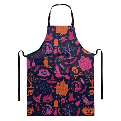 China Popular Drink/Food Purple Rose Halloween Pattern Printing Apron Cooking Witches Design Apron For Waterproof To Design Custom Aprons Customized for sale