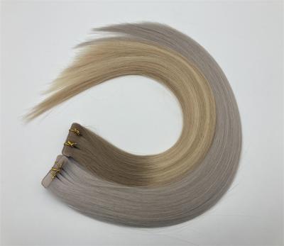 China High quality natural silky straight wave tape in curly hair extension, double drawn blondele 12A ombre hair wigs for sale