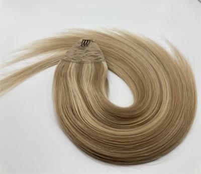 China Ombre Soft Smooth Thick Shedding Natural Barely Wrap Around Colored Shiny Blonde Straight Ponytail Hair Extensions Clip In Virgin Remy Hair Ponytail for sale