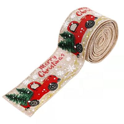 China Semi-mechanical and semi-manual Christmas decorations car ribbon Christmas tree printing creative ribbon the new dress up canvas silk color strips for sale