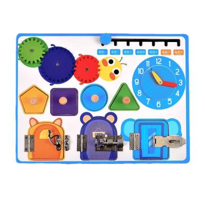 China Toy New Educational Children's Wooden Calendar Clock Opening Busy Board Early Cognitive Enlightenment Thinking Training Toys for sale