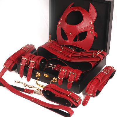 China New Bondage Sex Fun Speed ​​Real BDSM Leather Bondage Set Spanking Kit Hand Cuffs Sex Collar Paddle Sex Fun Toys SM Role Sexy Game for sale