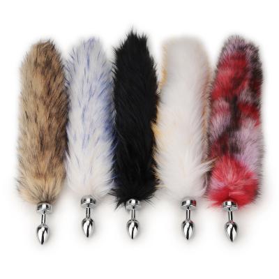 China Detachable Plug Metal Butt Plug Custom Beads Long Hairy Stainless Steel Fox Tail Plush Anal Toys Anal Masturbation Adult Products Lexiang-002 for sale