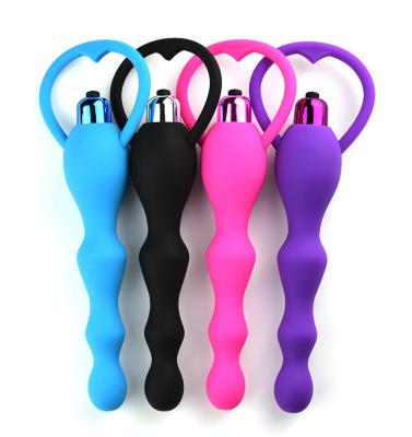 China Waterproof Anal Butt Plug Colorful Orgasm Beads Safe Flirting Anal Adult Toys With Vibrating Function for sale