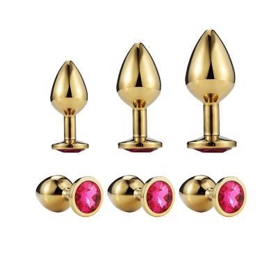 China Huge Anal Plug Metal Butt Gold Steel Plug For Women Couple Sex Game Anal Toys With Jewel for sale