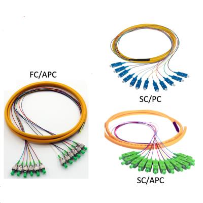 China FTTH FTTB FTTX Network OEM Factory 0.9/2.0/3.0mm FC PC SC LC APC Connector Bundle Optical Fiber Pigtail for sale