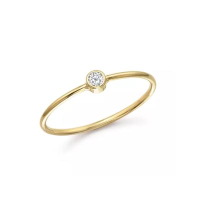 China CLASSIQUE Minimalist Yellow Gold Diamond Bezel Thin Ring Jewelry 14K Gold for sale