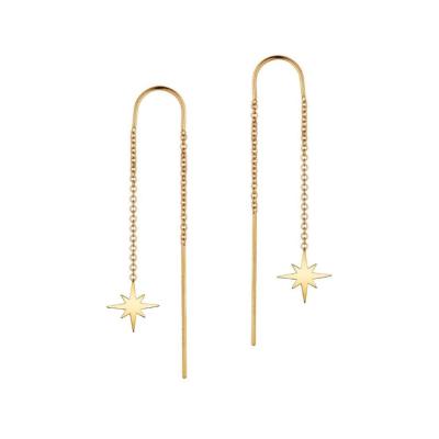 China TRENDY Solid Gold Earring Jewelry 14K Gold Starburst Ear Threader Earrings for sale