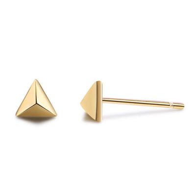 China 14K Real Gold Triangle 14K Solid Gold Stud Earrings Cute Geometric Stud Earrings Small Geometric Jewelry for sale