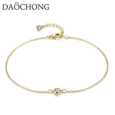 China Environmental Minimalist Round Zirconia Foot Bracelet 925 Sterling Silver Gold Plated Anklet Bracelet for sale