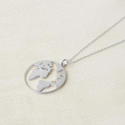 China FASHIONABLE Sterling Silver World Map Necklace Travel Jewelry 925 Earth Delicate Necklace for sale