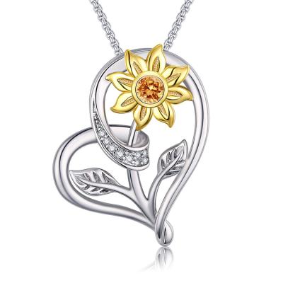 China FASHIONABLE Love Heart Sunflower Pendant Necklace 925 Sterling Silver Flower Jewelry for sale