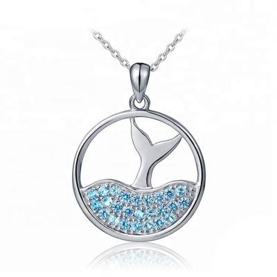 China Cute Mermaid Tail 925 Sterling Silver Ocean Wave Dolphin Mermaid Tail Necklace for sale