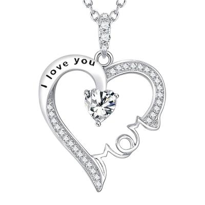 China Fashion Jewelry 925 Sterling Silver Birthstone Necklace CLASSIC Mom Necklace I Love You For Mothers Day for sale