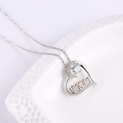 China I Love You Mom 925 Sterling Silver Cubic Zirconia Diamond Heart TRENDY Necklace for sale