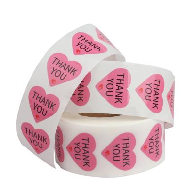 China Custom Waterproof Adhesive Cute Self Adhesive Paper Roll Thank You Label Sticker for sale