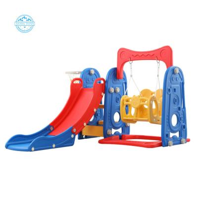 China Plaground A06216 Lovely Color ASTM Certified 3 in 1 Combo Plastic Slide and Swing Set for Baby Play Made in China for sale