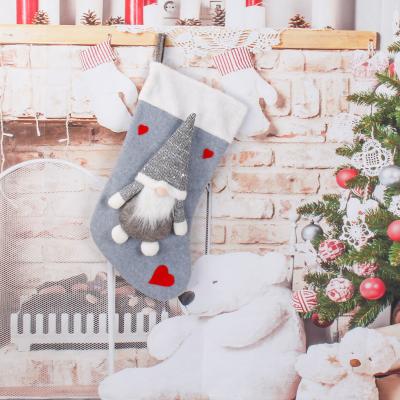 China Sinyoo Gnome Christmas Stocking 3D Gray Christmas Stockings Hanging Tree Decoration for sale