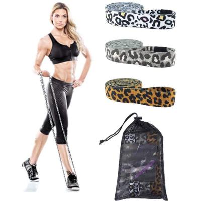 China Custom Logo Workout Stretch Fitness Weight Durable Women Men Workout Exercise Bands Leopard Loop Fabric Resistance Bands Long for sale